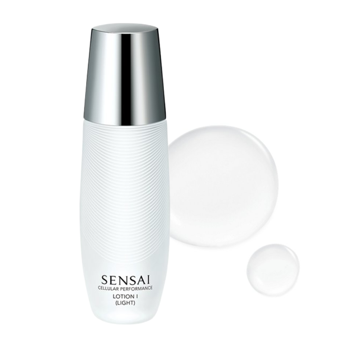 Cellular Performance Lotion 1 Helle, weiße Glasflasche mit zwei Lotions-Texturen.