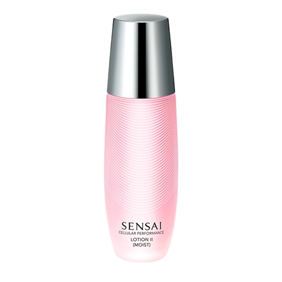 Cellular Performance Lotion 2 (Moist) : eine rosafarbene Glastropfflasche mit Rillen und einem Schraubverschluss