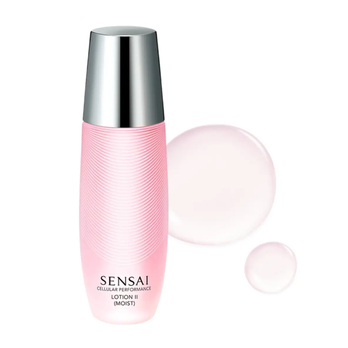Cellular Performance Lotion 2 Moist, rosa Glasflasche mit zwei Lotions-Tropfen.