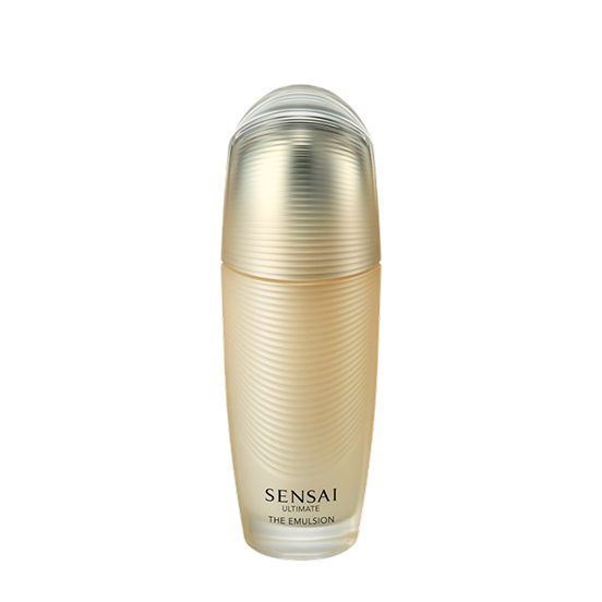 Ultimate The Emulsion 100 ml: eine goldfarbene Glas-Pumpflasche mit dezenten Rillen und einem abziehbaren Verschluss