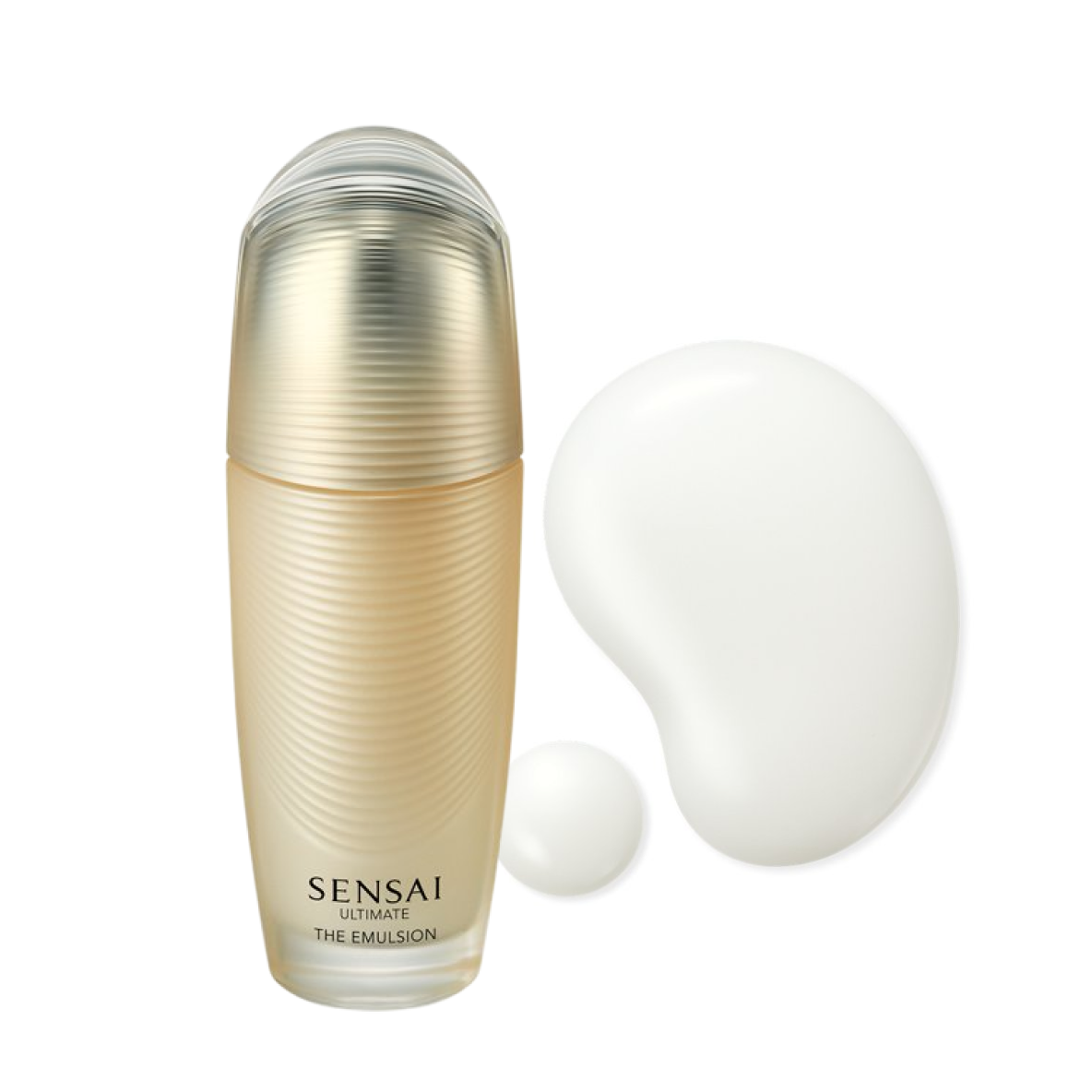 Ultimate The Emulsion, goldene Glasflasche mit zwei Emulsions-Texturen.